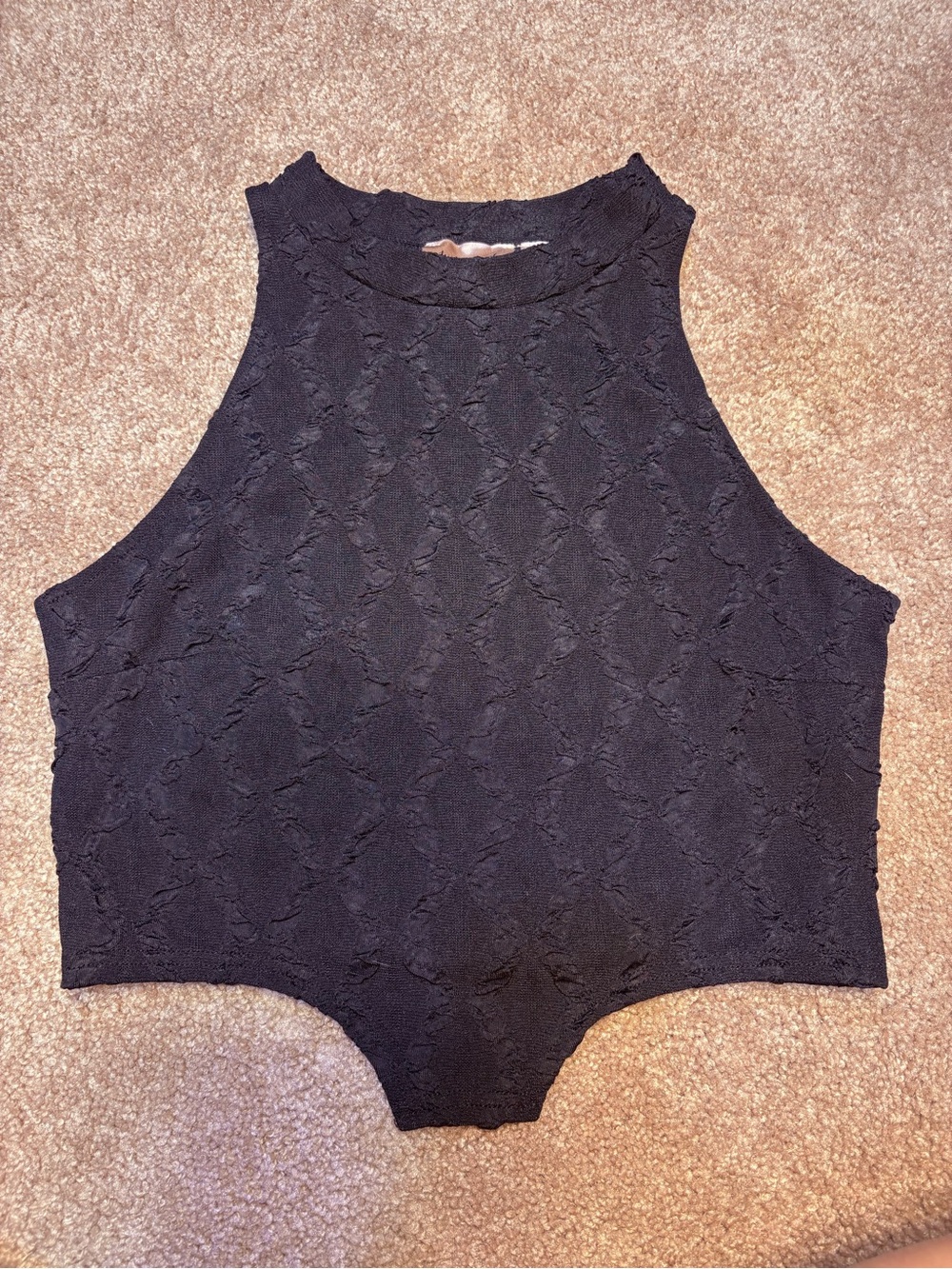 Black Textured Sleeveless Faux Bodysuit